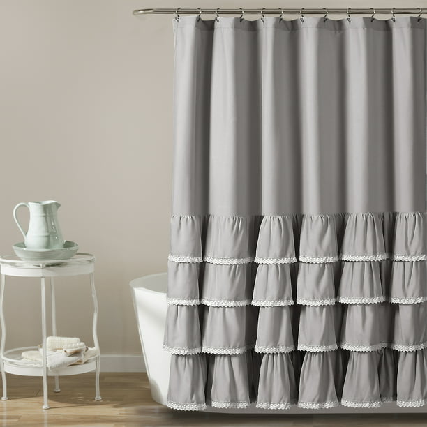Lush Decor Gray Solid Print Polyester, Lush Decor Cocoa Flower Shower Curtain Gray