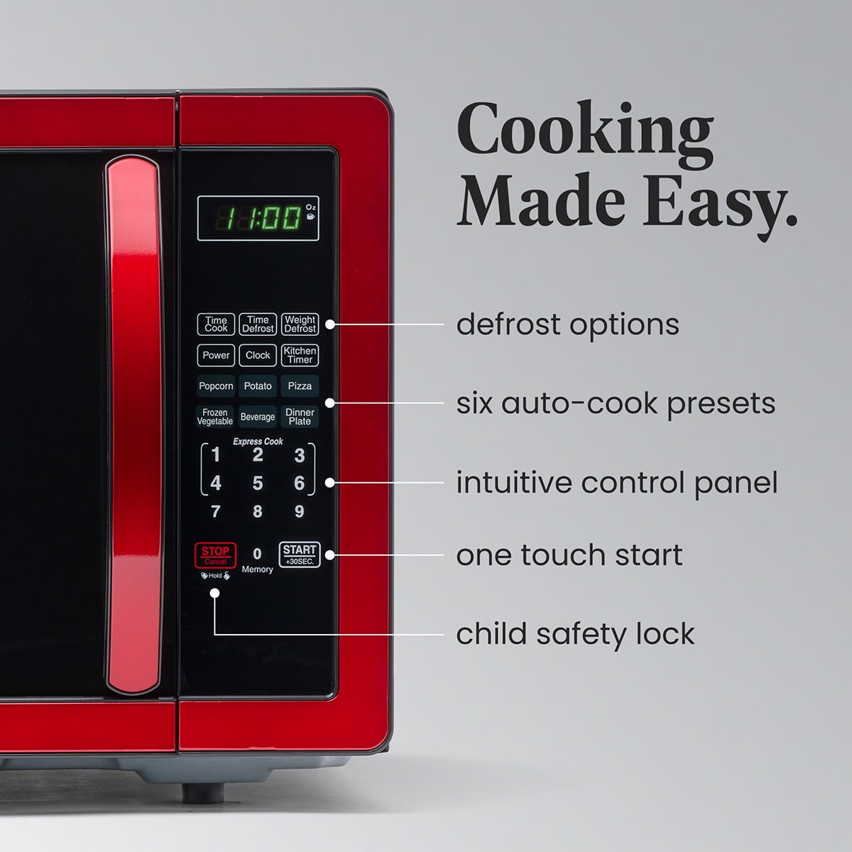Farberware 1.1 cu ft Microwave Oven, 1000W Countertop Microwave Oven with LED Display, Red