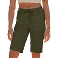 thumbnail image 3 of Women's Casual Solid Color Shorts with Pockets, Elastic Drawstring Waist Comfortable Shorts, Polyester Fabric, Versatile for Everyday Wear Summer Outings Travel | UKHCCC,Army Green L, 3 of 6