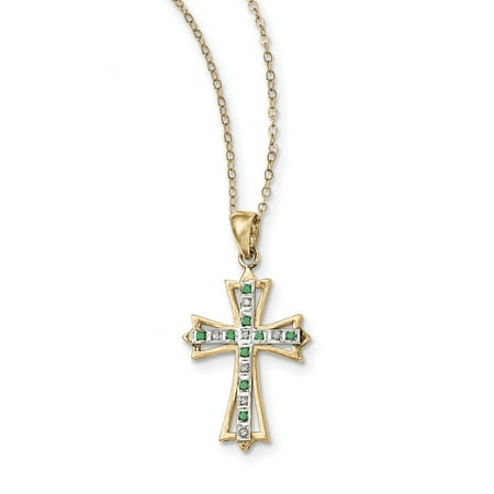 - 925 Sterling Silver Diamond Mystique Gold Plated Dia/emerald 18 Inch Cro925 Chain Necklace Pendant Charm Cross Crucifix For Women