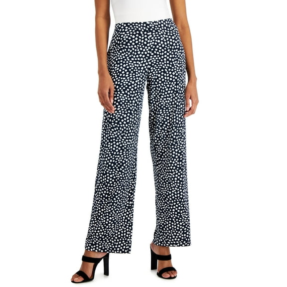 MSRP $60 Alfani Womens Printed Wide-Leg Pants Navy Size Medium NWOT