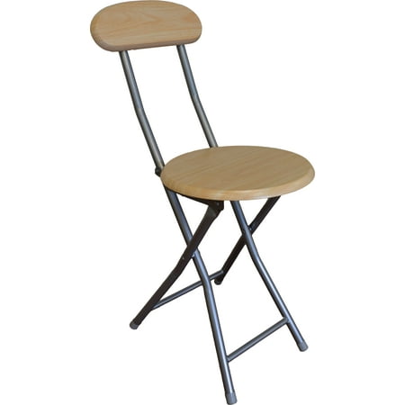 Storage Solutions Wooden Folding Stool with Back Rest with Powder Coated Steel Tube Legs 