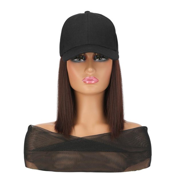 Chapeau de Baseball Long Droit pour Femmes avec Perruque Synthétique