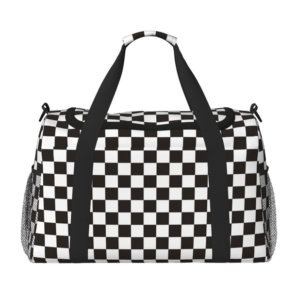 Disketp Black and White Checkerboard Bolsa de Viaje Tipo Duffle, Bolso de Mano para Fin de Semana para Mujer, Bolsa de Gimnasio Ligera para Hombre, Esencial para Viajes