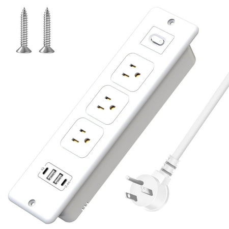 HITRENDS Desk Power Strip Recessed Power Outlet Mountable USB Power Strip Table Power Station White