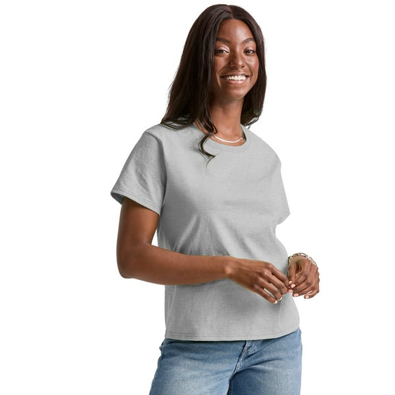 Hanes Essentials Women’s Cotton T-Shirt, Classic Fit Light Steel XS