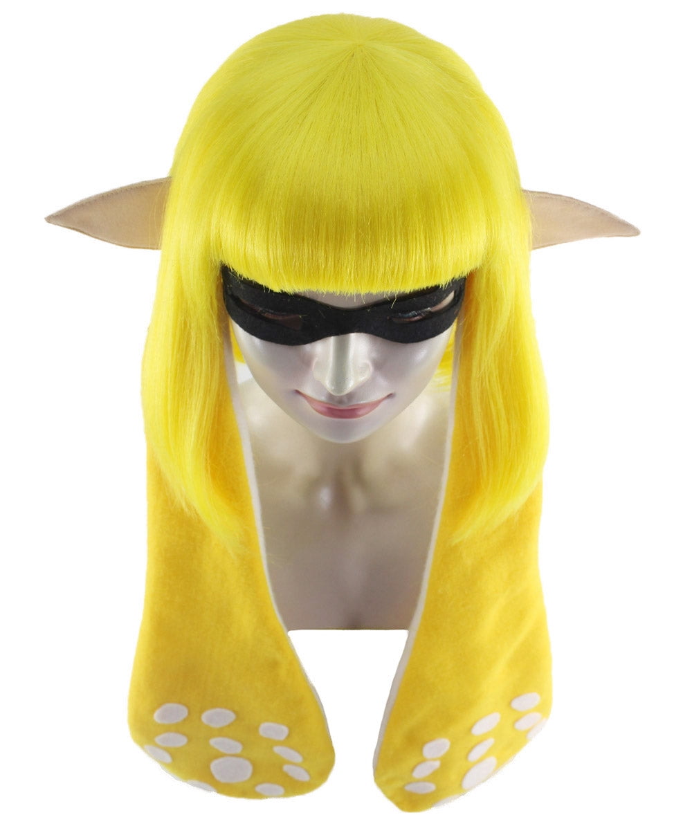 HPO | Women’s Inkling  Wig and Ears with Mask Set | Multiple Colors | Video Game Cosplay Wig | Capless Cap | For Teens and Adults