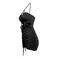 thumbnail image 3 of VISgogo Vestido ajustado para mujer, vestido de cadera calado con lazo fruncido y cuello halter cruzado liso, trajes de fiesta cortos ajustados para mujer VISgogo moda, 3 of 9