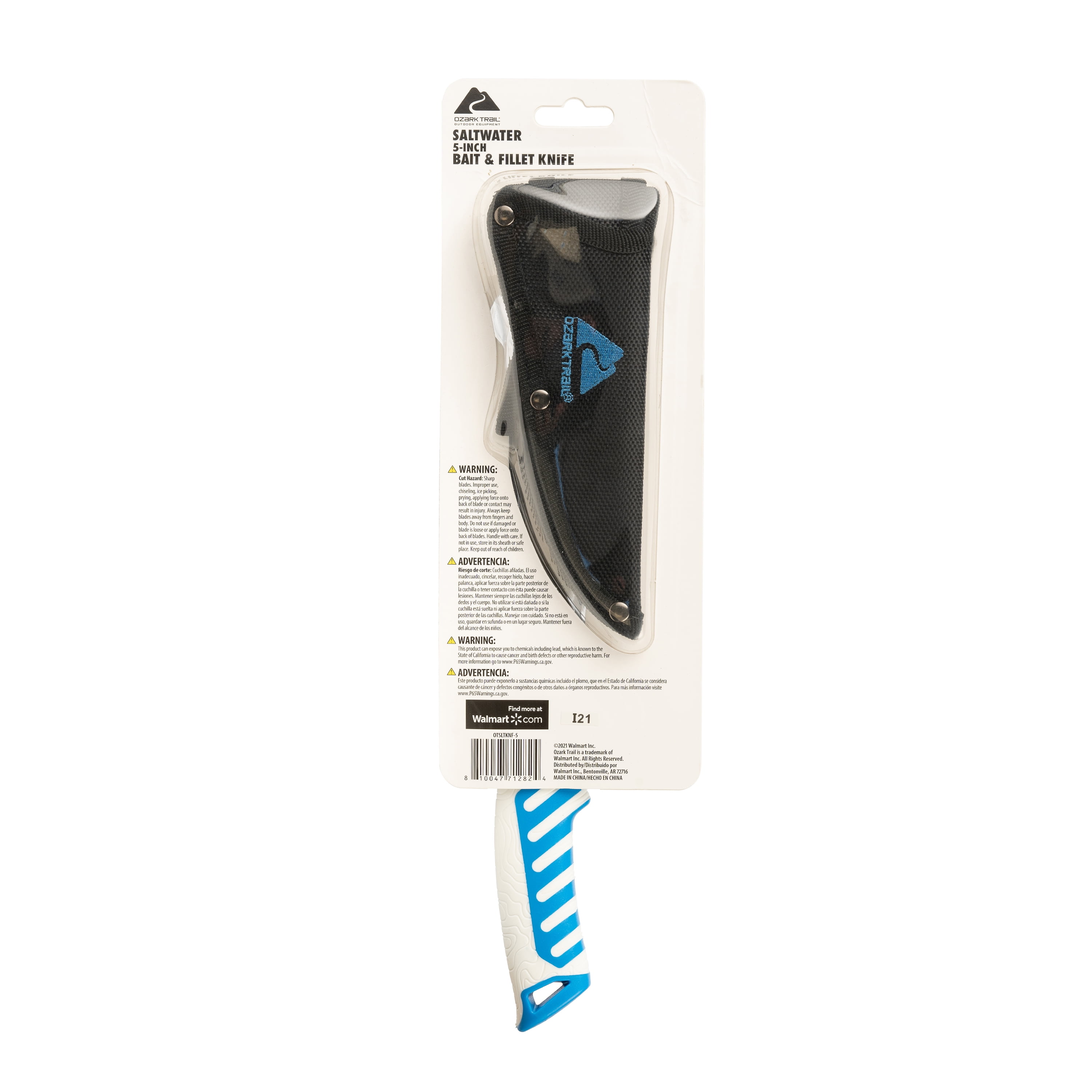 Ozark Trail Saltwater 5″ Bait and Fillet Knife, Straight Edge, Blue and White