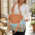 thumbnail image 3 of Pzuqiu Women's Large Quilted Tote Bags, Floral Embroidered & Solid Reversible Lightweight Orange Shoulder Handbags for Work, Shopping, Travel, College, Everyday Use, 3 of 7