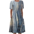 thumbnail image 1 of QJUHUNG Midi pour Femmes Été Décontracté en Vrac Boho Floral Imprimé Col Rond Manches Courtes Genou Longueur Robe Froncée avec Poches, 1 of 4