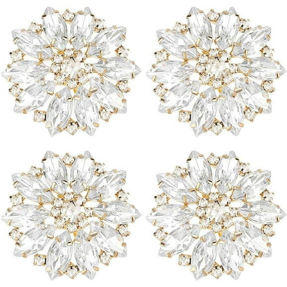 4 Pcs Flower Alloy Clear Rhinestone Shank Buttons 1.57" Bouquet Rhinestone Buttons with 1-Hole and Light Gold Buttom Sew On Crystal Embellishments Metal Button for Craft DIY Decoration