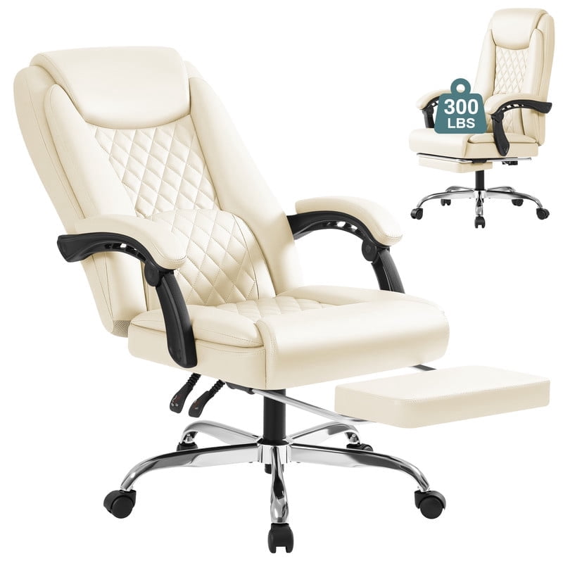 Homall Home Office Chair Adjustable Executive Leather Chair With Arms Ergonomic High Back Cushion Lumbar Back Support Computer Desk Chair,White