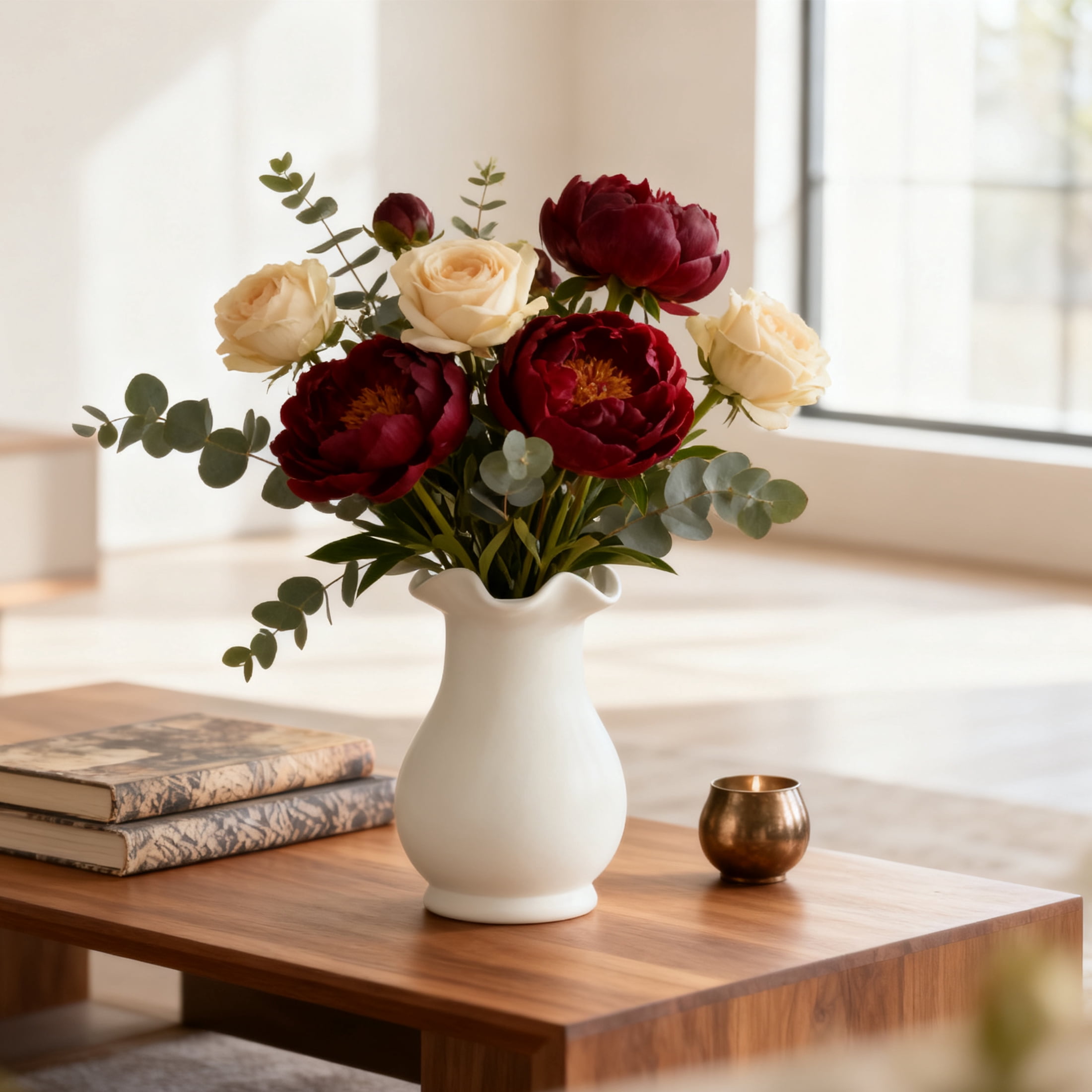 GARITIN White Ceramic Vase for House Table Decor Small Vase for Flowers Home Tabletop Decoration Decorative Vases for Bouquet