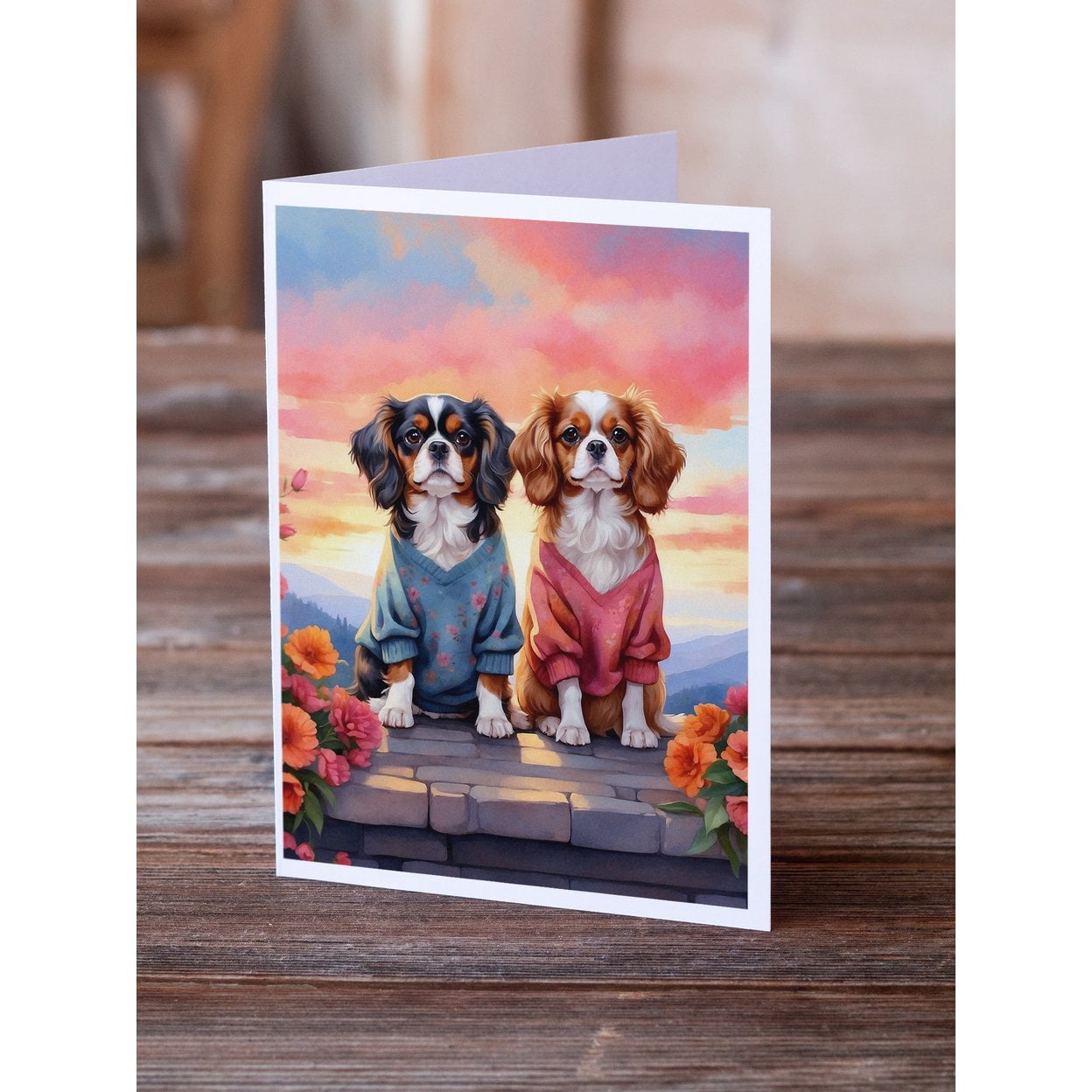 Cavalier Spaniel Two Hearts Greeting Cards Pack of 8 7 in x 5 in