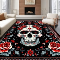 Flatwoven High Traffic Area Rug, Gothic Rose Floral Elegance, Non Slip, Stain Resistant, Washable Area Rugs for Living Room, Bedroom(Black, 4X6)