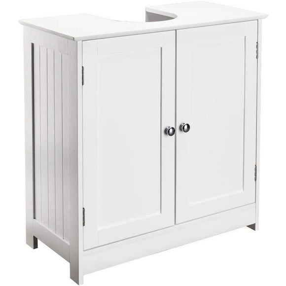 Bathroom Sink Storage Vanity Cabinet - 2 Door, White MDF, 23.6x11.4x23.6 Inches, Space Saver Organizer