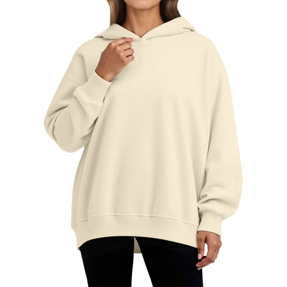 Plus Size Long Sleeve Hooded Sweatshirt Pullover Soft Loungewear Casual Comfort Fit Hoodie For Everyday Wear Womens Ling Hoodies,Beige,XXL