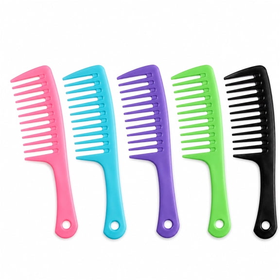 5 Pack Wide Tooth Hair Comb Set, Large Plastic Detangling Combs for Curly, Thick, Long, Wavy, Wet or Dry Hair, Pink, Blue, Purple, Green, Black