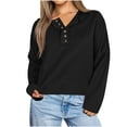 thumbnail image 2 of Naotn Womens Oversized Button Collar Hoodies Long Sleeve Hooded Pullover Sweatshirts Fall Casual Drop Shoulder Cropped Tops, 2 of 6