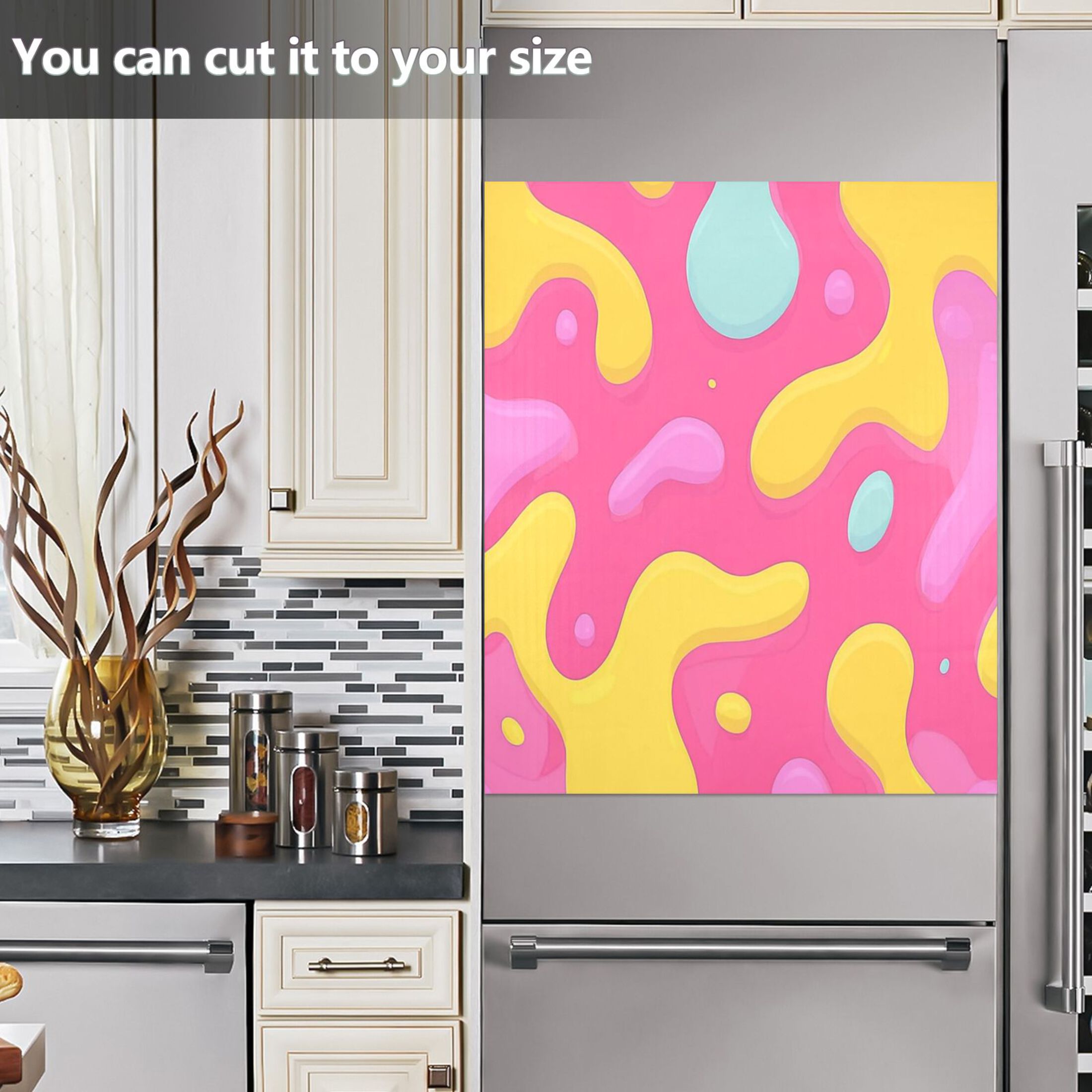 IAUYY Magnetic decorative sticker - 23x26 Inch PVC Refrigerator Decorative Cover, Removable DIY Art for Kitchen Appliances Colorful Liquid Shapes