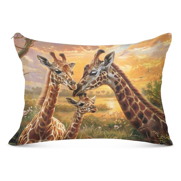 Giraffes on Grassland Throw Pillow Case Plush Pillow Covers Luxury Soft Sofa Zipper Pillowcase 20"x 26"