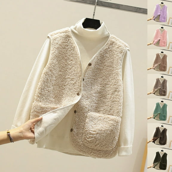purcolt Womens Fuzzy Fleece Vest, Casual Cozy Warm Sleeveless Cardigan Lightweight Sherpa Vest Jacket Waistcoat Outerwear with Pockets
