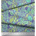 thumbnail image 2 of Soimoi Blue Cotton Cambric Fabric Artistic Leaf & Floral Print Sewing Fabric Yard 56 Inch Wide, 2 of 3