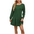 thumbnail image 2 of Karight Womens 2025 Fall Long Sleeve Pullover Tops Crewneck Rib Knit Patchwork Sweatshirt Dress Casual Mini Dresses, 2 of 5