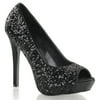 Womens Peep Toe Black Sequin Pumps Dress Shoes with 4.75 Inch Heels