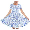 thumbnail image 3 of SROBPTY Girls Summer Dress Print Short Sleeve Crew Neck Mid-Length Sundress for 4-14 Years, 3 of 5