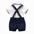 thumbnail image 5 of HCNTES Toddler Baby Boy Formal Outfits Complete Polo Shirt and Suspender Shorts 2-Piece Set Toddler Boy Formal Wear, 5 of 9