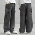 thumbnail image 5 of Avrntaa Boys Baggy Cargo Pants Loose Straight Leg Jeans with Pocket Kids Elastic Waist Denim Pants, 5 of 8