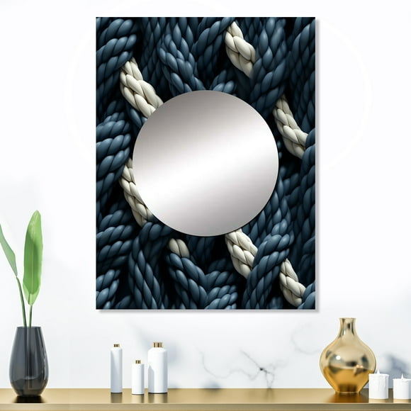 Designart "Nautical Rope Patterns I" Coastal Mirror Wall Decor - Coastal Blue Abstract Large Mirror For Wall Art Decor - 32" x 24" Inch