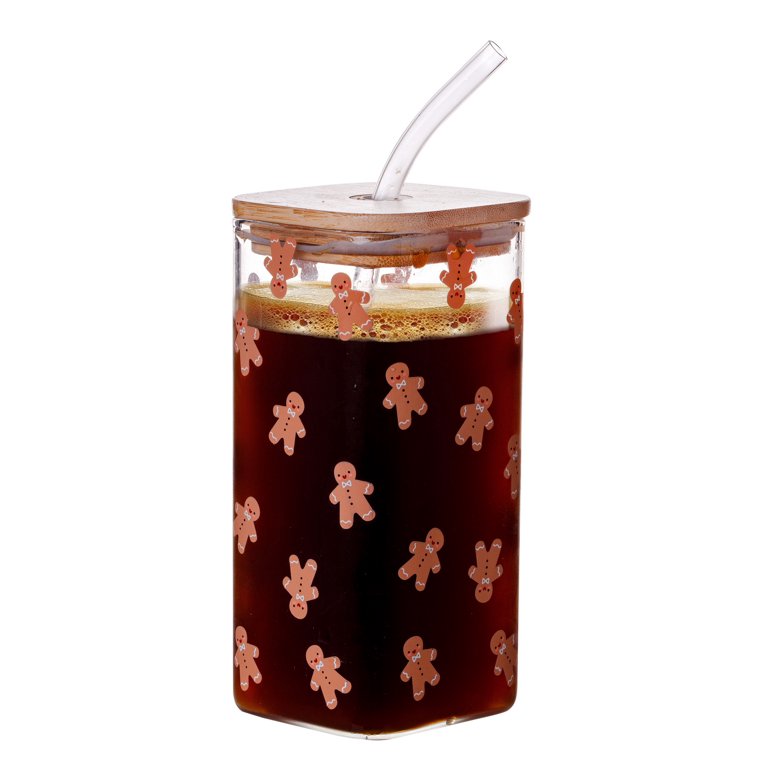 Gingerbread Man Christmas Tumbler - 16 Oz Glass Cup With Straw Lid, Holiday Gift