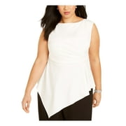 ADRIANNA PAPELL Womens White Sleeveless Peplum Top Plus Size: 18W