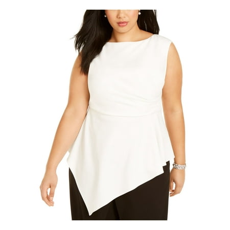 ADRIANNA PAPELL Womens White Sleeveless Peplum Top Plus Size: 20W
