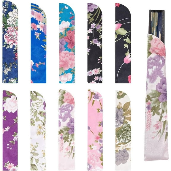 10 Pcs 10 Colors Silk Folding Chinese Hand Fan Bags Chinese Hand Fan Proctect Pouch Japanese Hand Fan Cover Silk Pouches colorful