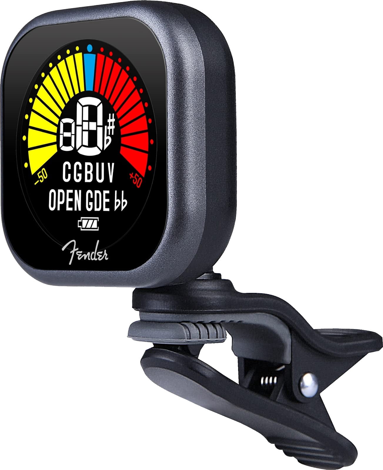 Fender Flash Lite Clip-On Tuner for Acoustic Guitar, Electric Guitar, Bass, Mandolin, Violin, Ukulele, and Banjo