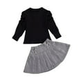 thumbnail image 3 of URMAGIC 2 Piece Toddler Baby Girl Outfit Ruffle Long Sleeve Knit Pullover Top Mini Pleated Skirt Clothing 1-7T, 3 of 9