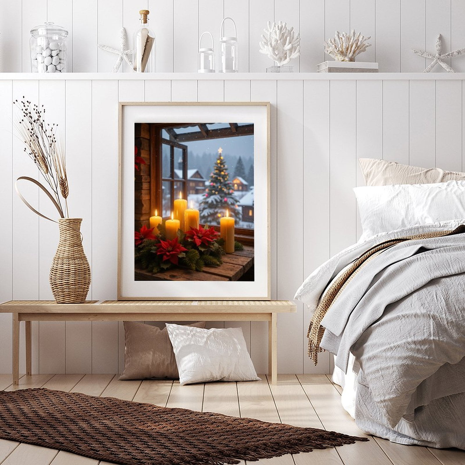 Diamond Art Kit for Adults, Candles Poinsettias Snowy Scene Diamond Painting for Adults Beginners, 5D DIY Diamond Art Painting Kits, Colorful Diamond Painting Craft for Home Decor 12x16
