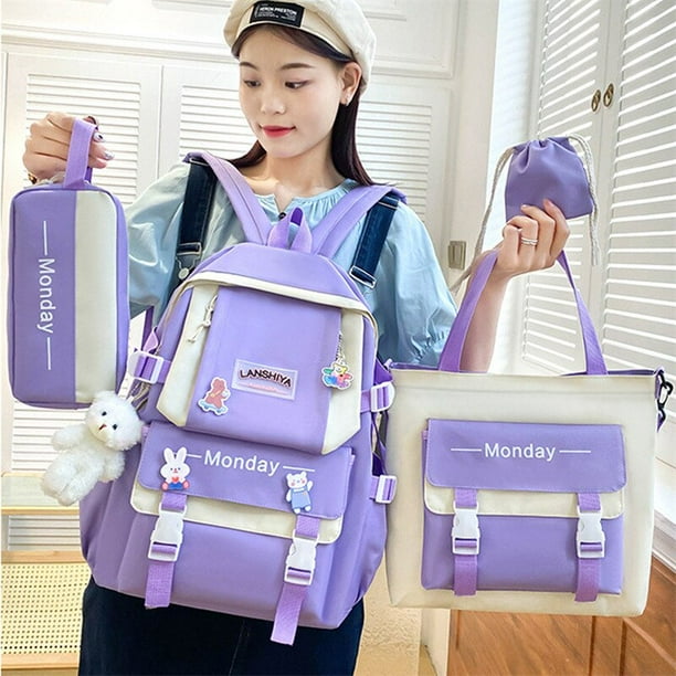 Mochila escolar para ninos y ninas bolsa bonita para ordenador portatil 4 piezas a la moda novedad Fivean unisex