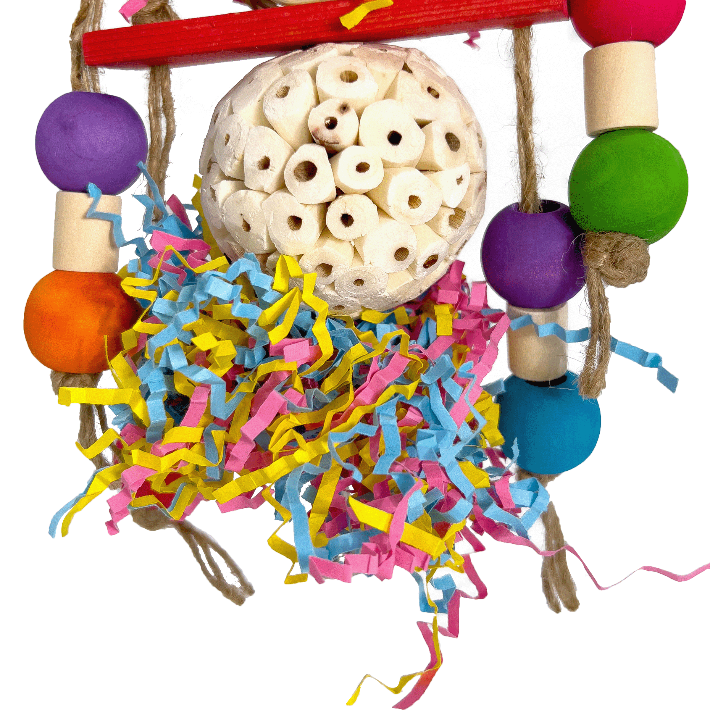 1106 Sola Shred Tower Mandarin Bird Toys by M&M - Colorful Beak & Feet Foraging Party