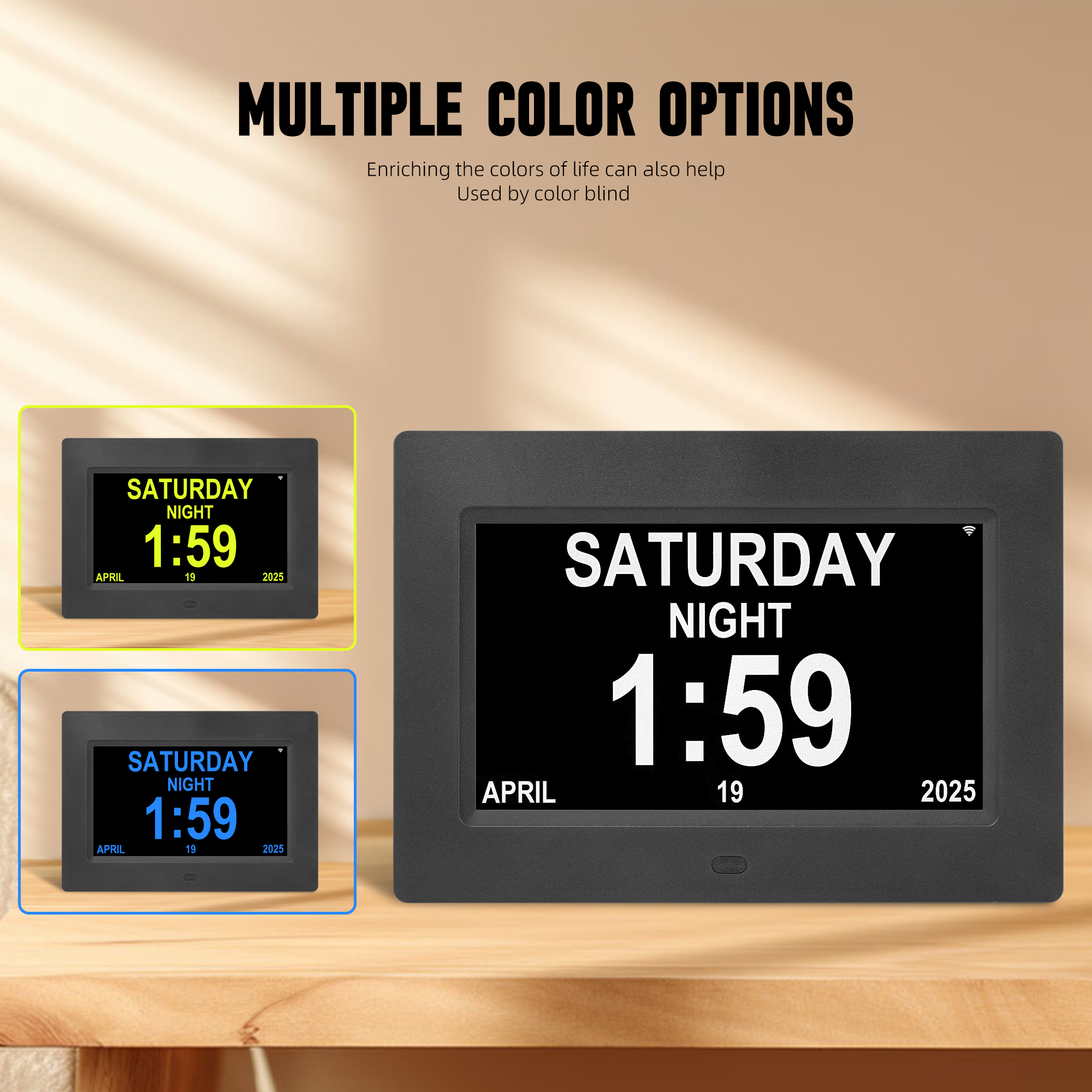 Memwake Multifunctional Large-Screen Digital Alarm Clock for 2026 World Cup,for Alzheimer's Patients with Date,Day of Week,Temperature and Humidity,Multiple Display Modes,7-inch WIFI Black