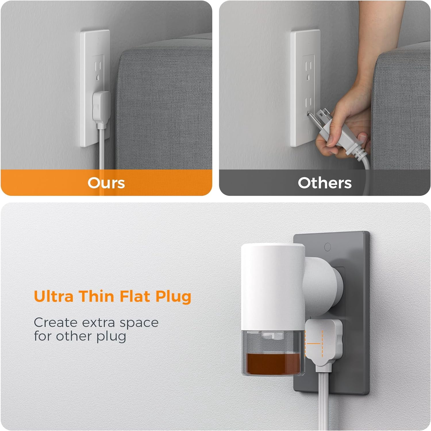 Multi Plug Wall Outlet Extender, 6 inch Short Extension Cord, Flat Plug Splitter with 4 AC 3 USB (1 USB C) Charging Ports, Multiple Outlet Small Power Strip for Home Office Dorm Room