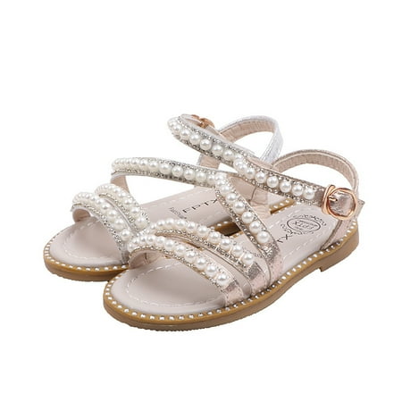 

Toyella Little Girl Pearl Open Toe Princess Shoes Gold 24