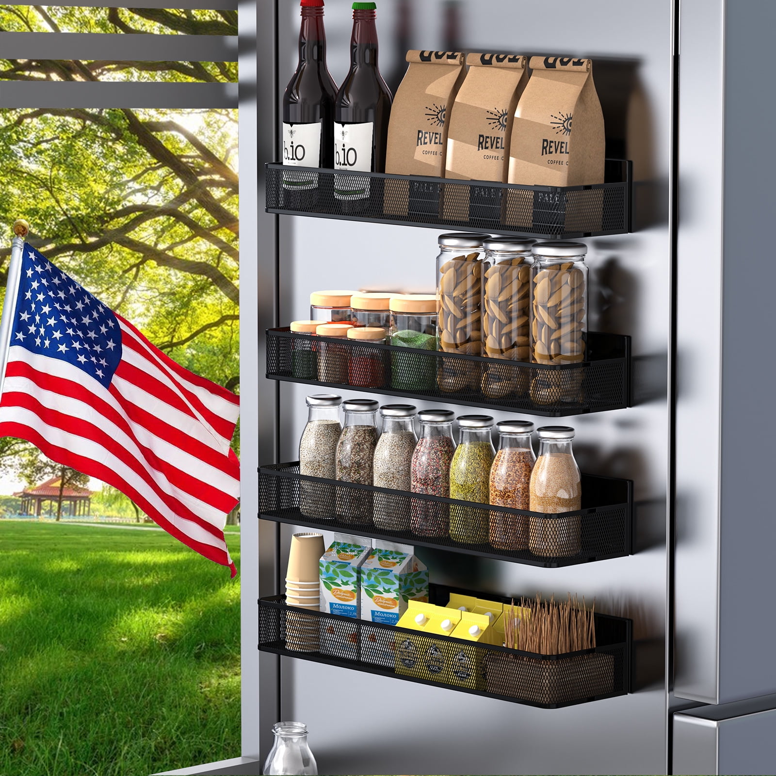 4 Pack Walmart Magnetic Spice Rack Holders Season Shelves for Refrigerator Kitchen Organizer Black Walmart