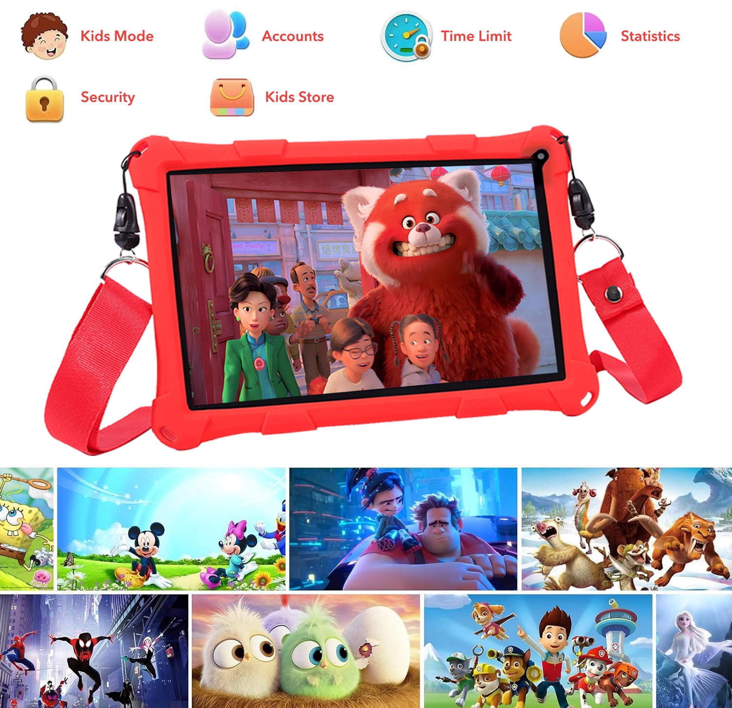 Thunrlge Kids Tablet, 7-Inch Kids Tablet, Android Tablet, 3+5 RAM 64GB ROM (TF CARD 256GB) Google Certified, Kids Software Pre-Installed, WiFi, Shockproof Case, Gift for kids, (Red)