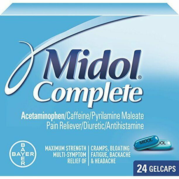 Midol Menstrual Gelcap Midol Maximum Strength Menstrual Complete Pain Relief 24 ct
