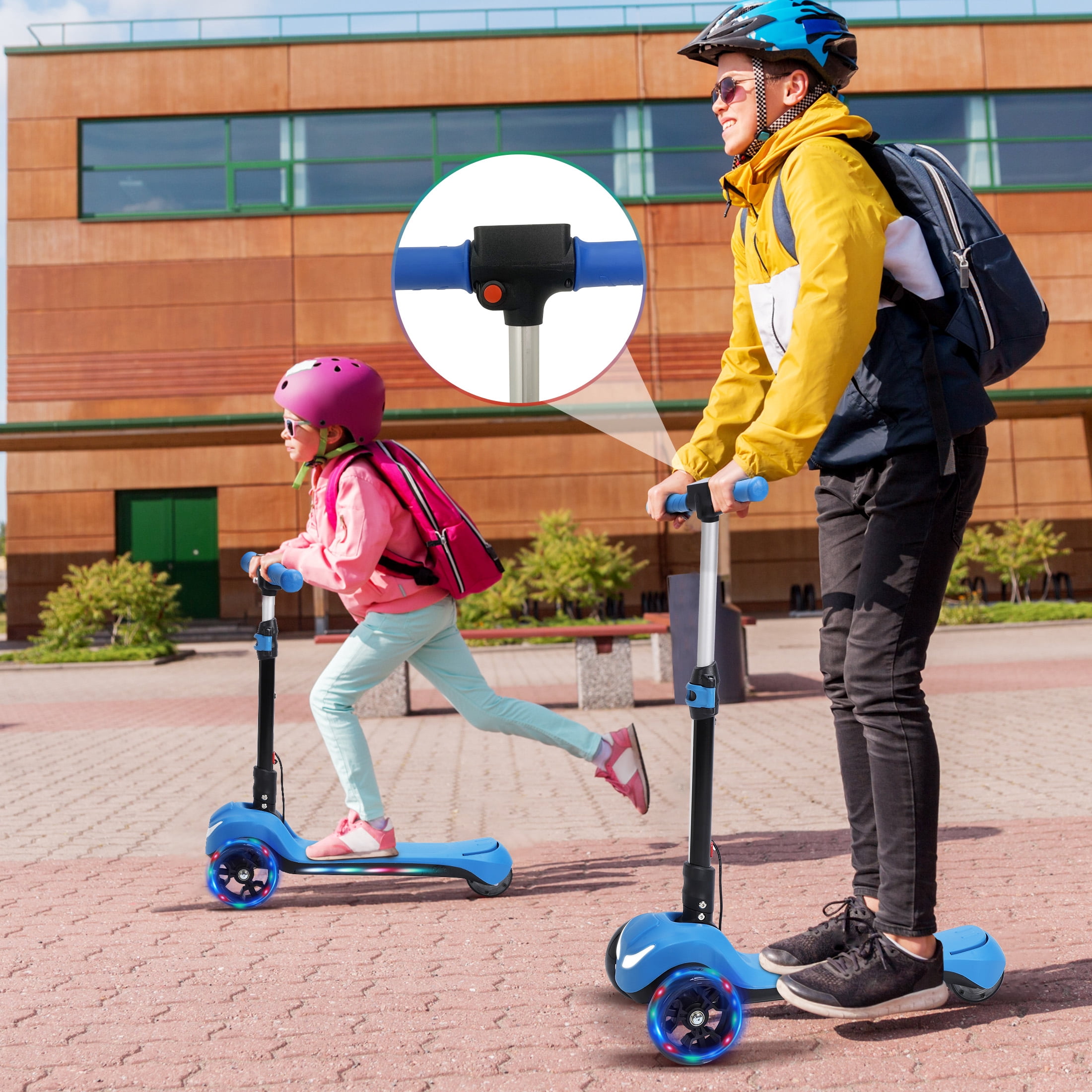 Skyhot Electric Scooter for Kids w/LCD Screen, 21V Battery & Powerful Motor, Premium Front Light and Wheel Lights/3 Adjustable Heights Scooter for Kid 4-8 Years, Thumb Throttle, Blue